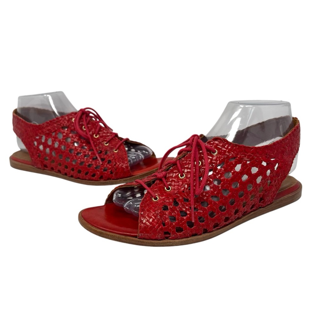 Miista basketweave lace-up leather sandals red EU38